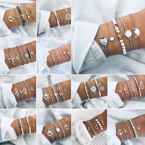 Set Bracciale Multistrato Bohémien Donna Ragazze Catena Boho Bracciale Bracciale Gioielli - Foto 2 di 19