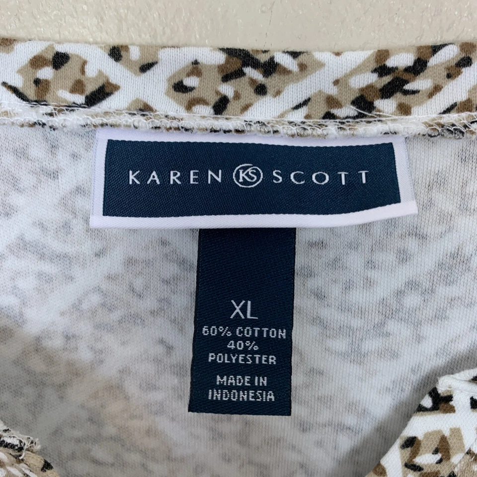 Karen Scott Womens XL Top Long Sleeve Knit Shirt Gold Button Tribal Brown Blouse - Image 2 of 4