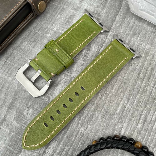 Correa de reloj de cuero verde para Apple Watch 10 9 8 7 45/46 mm acero inoxidable - Imagen 4 de 7