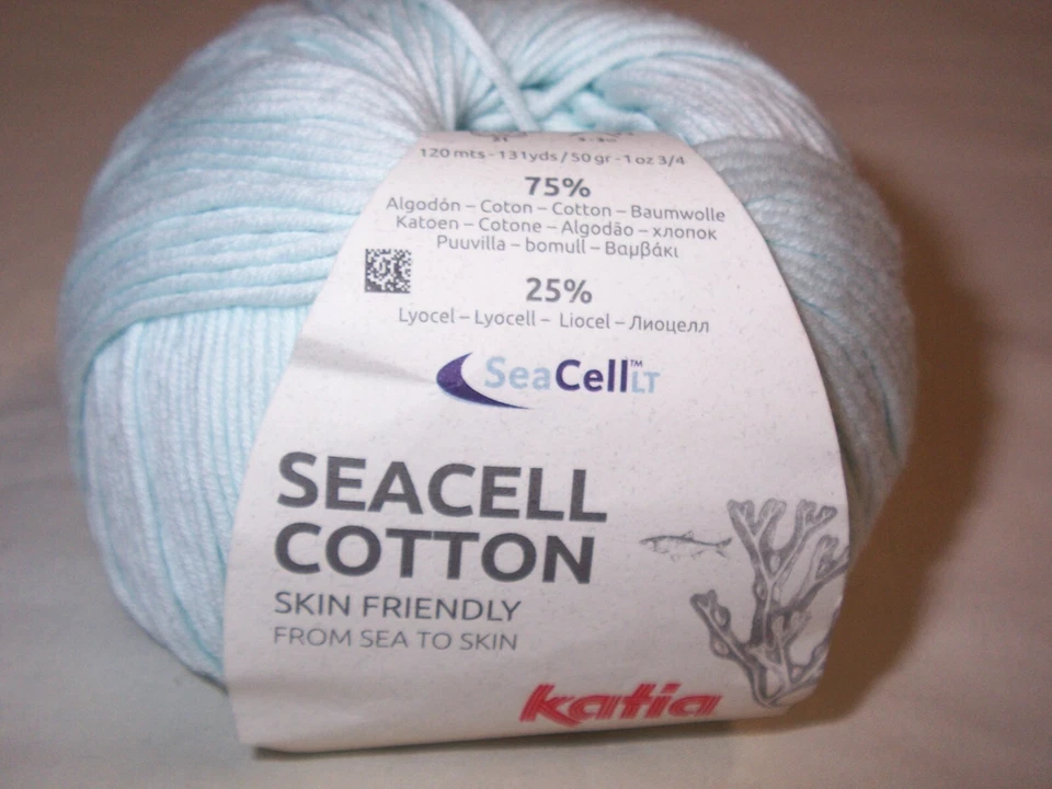 Hilo de algodón, Katia Seacell, azul, apto para la piel, lote de 4, hecho en España Foto 2 de 4