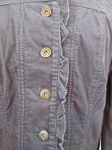 LOFT Ann Taylor Outlet Women's Gray Corduroy Jacket Banded Collar Ruffle Trim 10 - Picture 6 of 12