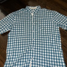 LACOSTE Shirt Mens 40 Green Gingham Oxford Classic Fit Short Sleeve Medium