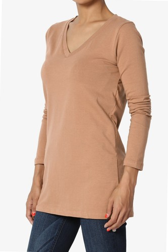 TheMogan S~3X V-Neck Long Sleeve Top Stretch Cotton Relaxed Slim Fit T-Shirt TEE - Picture 77 of 176