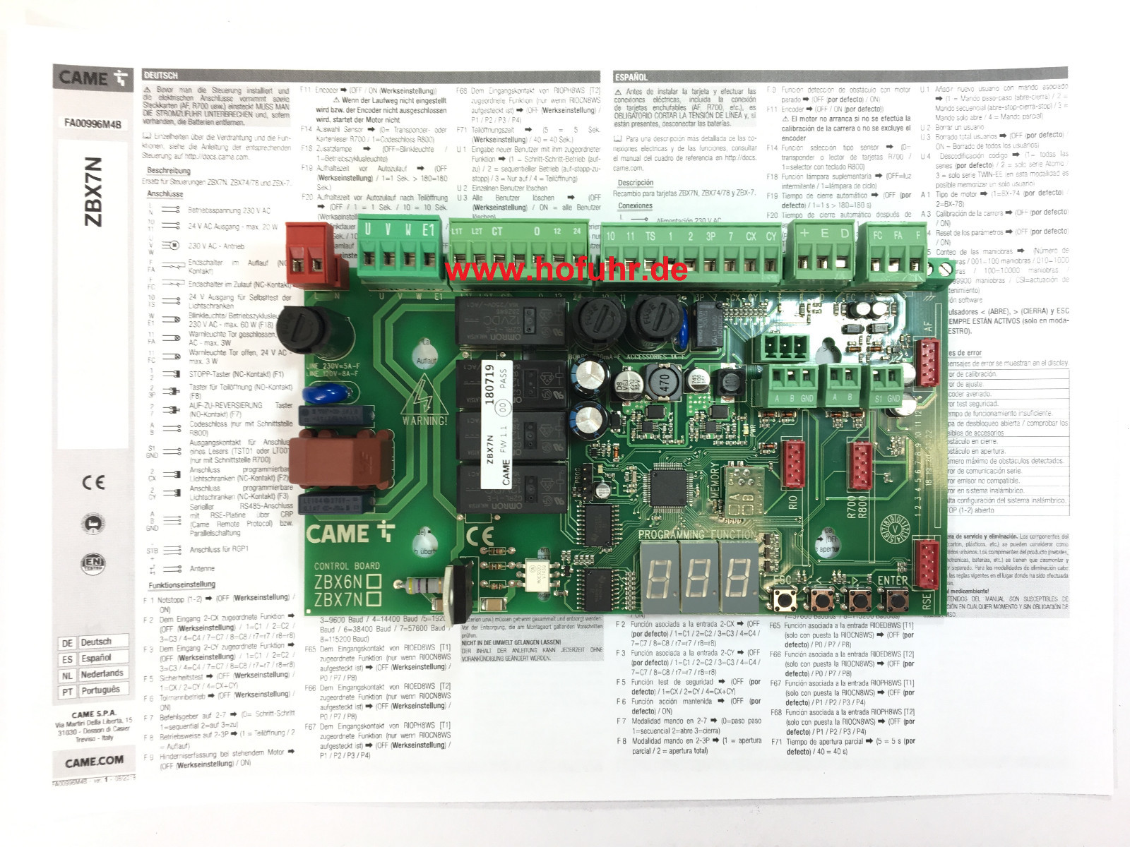 CAME Ersatzteil Steuerung ZBX7N für BXA, BXB, BX74, BX78, alt ZBX7 — free download