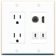 3-5MM HD 2 USBC Port Wall Plate w/Power Outlet White