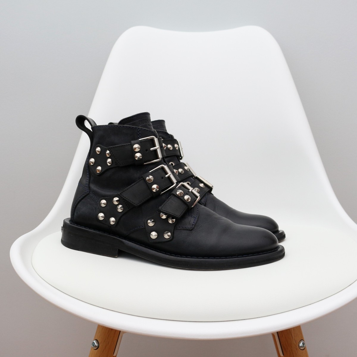 Zadig & Voltaire Paris Laureen Spike Dark Navy Blue Ankle Leather