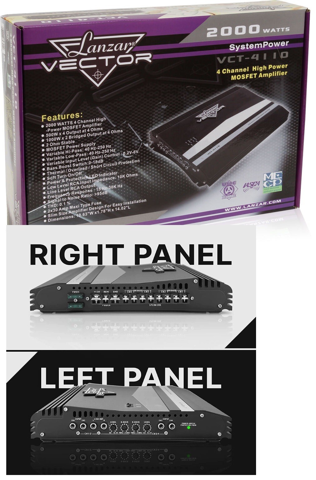 Lanzar VCT4110 4-Chan 2000w Car Audio Amplifier Class A/B Mo