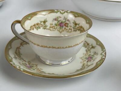 Vintage Noritake Mystery (?) Japan Cup and Saucer Green Gold Rim Floral