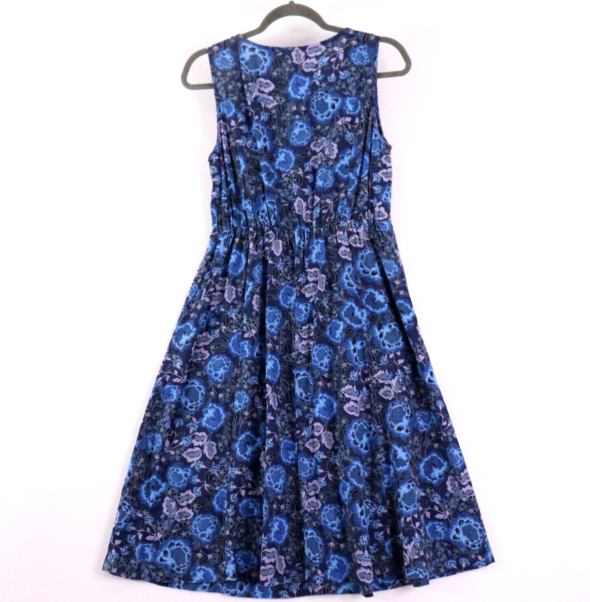 Khoko Womens Fit Flare Dress Size 10 Blue Purple Floral Linen
