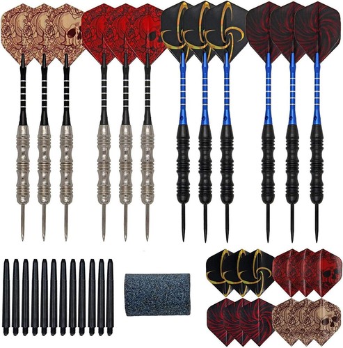 ADKX Steel Tip Dart Set - 12 Nonslip Iron Barrels, Flights & Sharpener Included - Picture 8 of 11