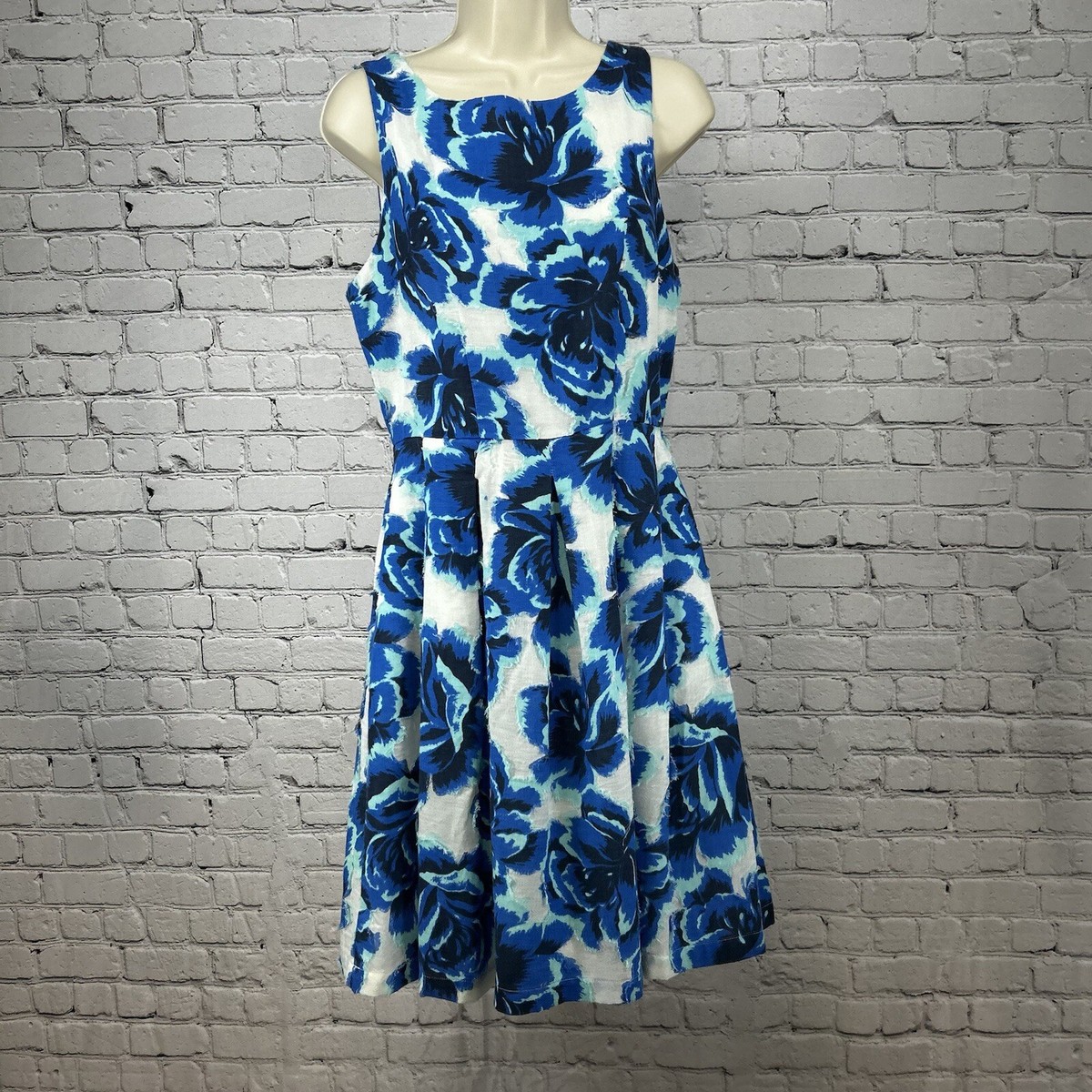 Porridge Anthropologie Blue Textured Floral Sleeveless Midi A-line Dress  Size 8