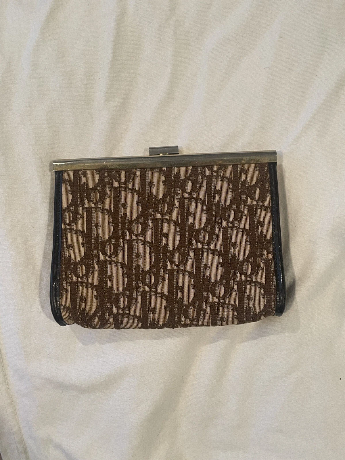 Authentique sac pochette Christian Dior trotteur toile cuir marron vintage V020036