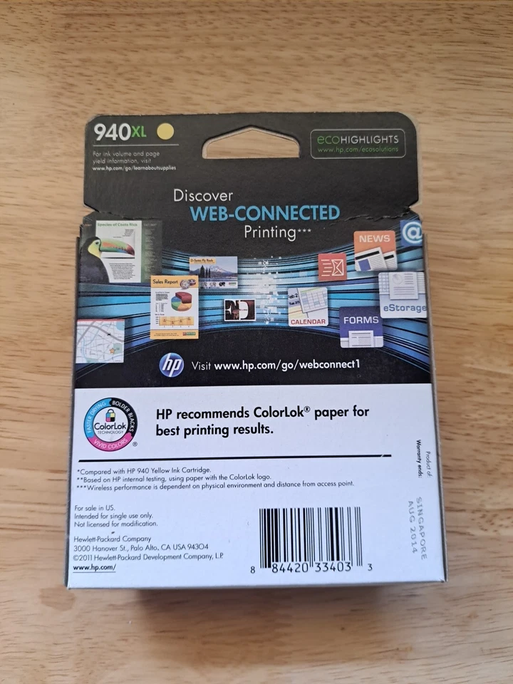 NEW SEALED! GENUINE HP 940XL Yellow HIGH YIELD Ink (HP C4909AN)Exp:8/2014 #X503 - Image 2 of 2