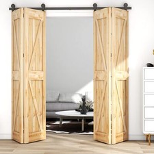 CCJH 3-12FT Bifold Sliding Barn Door Hardware Kit Black Track Modern for 2/4Door