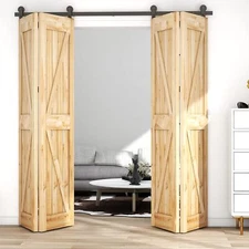 CCJH 3-12FT Bifold Sliding Barn Door Hardware Kit Black Track Modern for 2/4Door