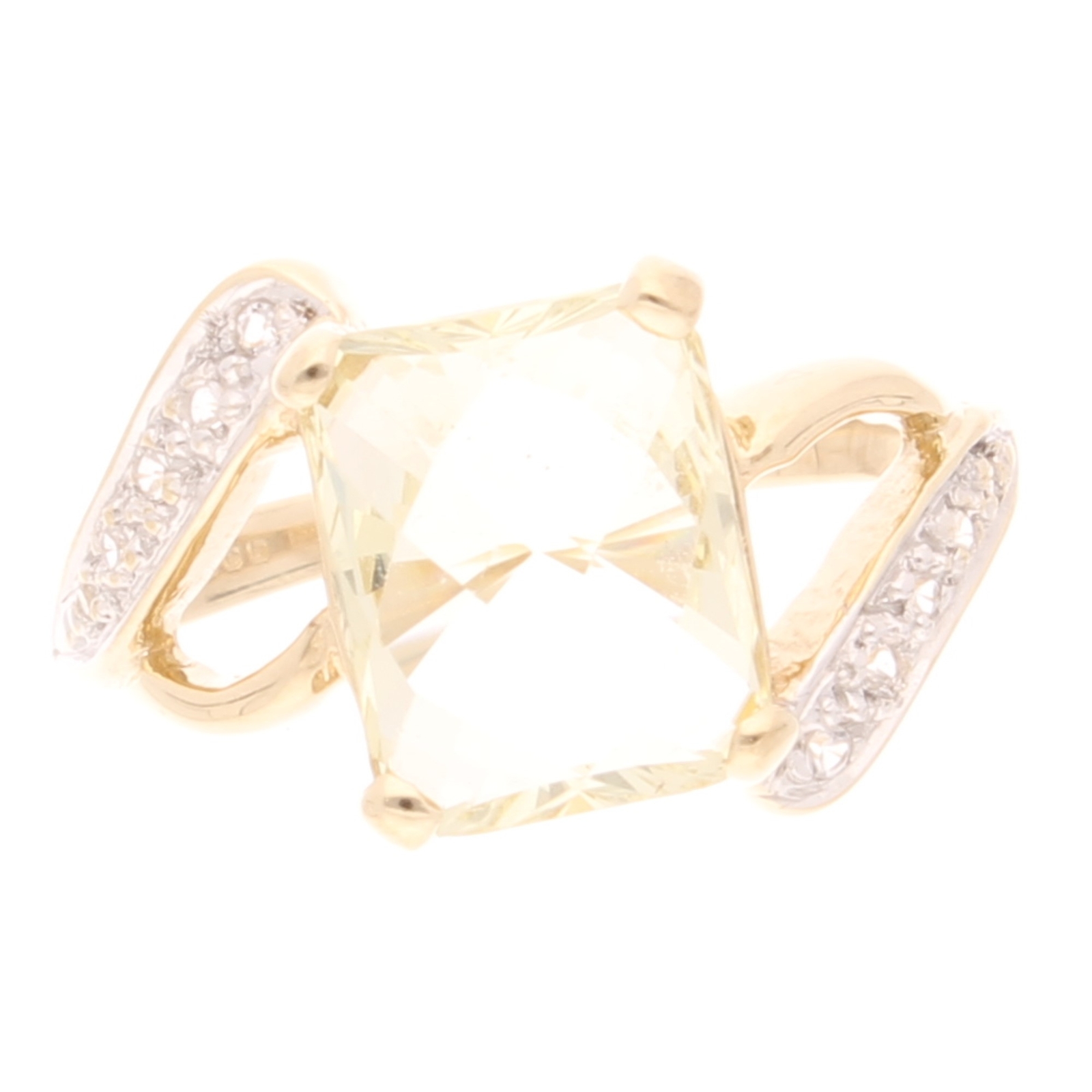 9Carat Yellow Gold Idocrase Solitaire w/ White Topaz Accents Ring (Size N)