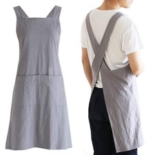 Japanese Cooking Apron Cotton Linen Cross Back Pockets Baking Kitchen Cute