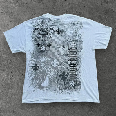 Mens Fleur De Lis Graphic Cotton T Shirt White Grunge Aesthetic M-4XL