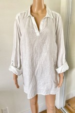 Tahari Linen Popover Shirt Dress Size 2X White Roll Tab Sleeves Lagenlook Beachy