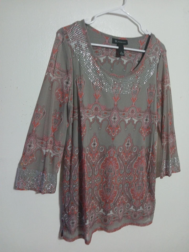 Blusas de cachemira gris/rosa con estrás INC International para mujer talla XL Foto 3 de 4