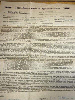 Ford Motor Company 1913 Buyer s Agreement 