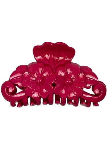 Medium Hair Claw Fuchsia Flower Carved 3D Hair Clip Acrylic Feminine Stylish - Picture 13 of 17