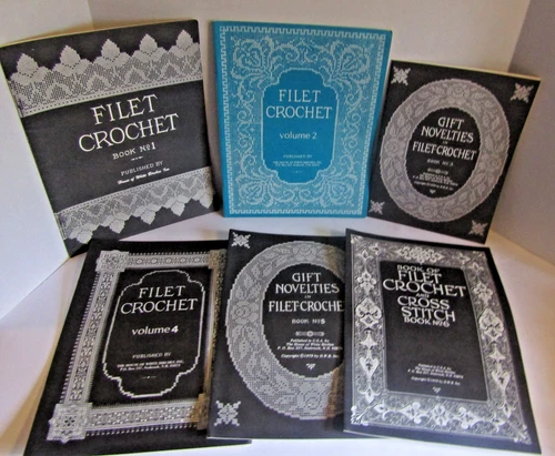 Lot of 6 Vintage Filet Crochet House of White Birches Books 1-6