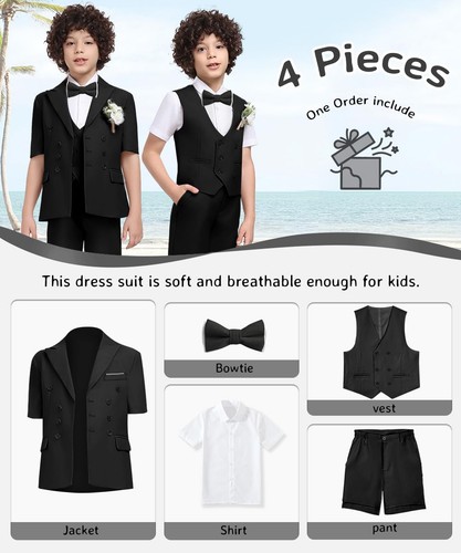 Boy's 5 Piece Formal Slim Fit Suit Set, Gentleman Wedding Outfits,Jacket Vest... - Picture 4 of 6