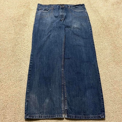 Qruel Y2K Baggy Skater Embroidered Wide Leg Distressed Jeans 38x32 - Picture 2 of 6