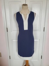 ANN TAYLOR Women's Sleeveless Navy/Cream Trim Preppy Sheath Dress (Size S)