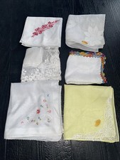 Vintage Lot of 6 Assorted Embroidered Floral handkerchiefs Cotton Linen Lace