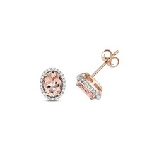 9 Karat (375) Rotgold Diamant Paar Ohrstecker 0.13 Karat mit Morganit - 9mm*7mm