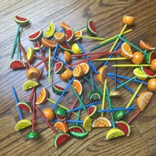 Vintage, Paper Mache Fruit, Cocktail/ Bar Appetizer Picks Large Lot Slices