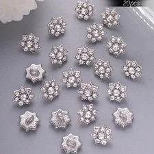 CraftbuddyUS 20pcs 9mm FLOWER Diamante Faceted Crystal Silver Buttons