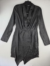 Nasty Gal Women's Medium Wrap Dress Black Cheetah Print Long Sleeve 