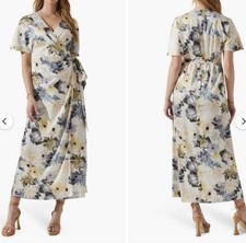 ASTR The Label  Satin Wrap Maxi Dress Charcoal Taupe Floral Womens Size M