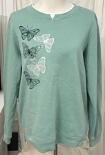 Vintage 90s Sweatshirt Cottage Core Grandma Womens L Seafoam Green Butterflies