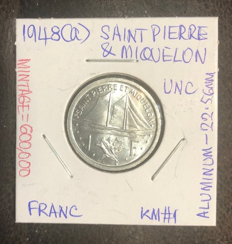 Münze 1948(a) St. Pierre & Miquelon 1 Franc Stempelglanz - KM#1 - Auflage - 600.000 - Bild 3 von 4