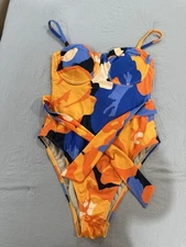 Tabitha Brown Target Floral Orange blue One Piece Swimsuit Size M