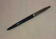 Vintage Parker Navel Blue Barrel Jotter Ballpoint Pen~Recessed Logo Button; USA