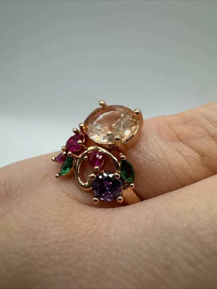 Anillo de oro laminado de 14 quilates - Amatista rubí citrino - Sello 585RG lleno de oro Foto 4 de 4