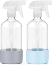 2 Pack Glass Spray Bottles with Silicone Sleeve 16 Oz Empty Refillable Container
