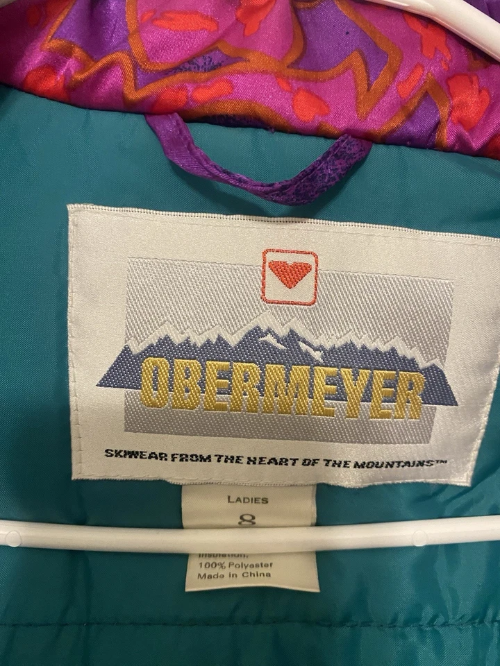 Chaqueta Obermeyer Vintage Mujer 8 Púrpura Floral Años 80 90 Brillante Retro Abrigo para Nieve Foto 2 de 4