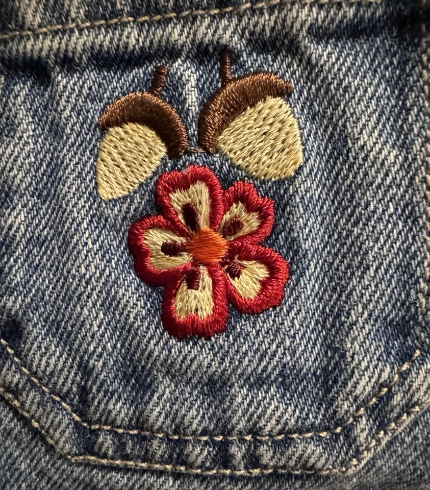 Girls Denim Jumper Dress Size 7 Embroidered Floral Pockets Fall Casual Vintage - Image 3 of 4