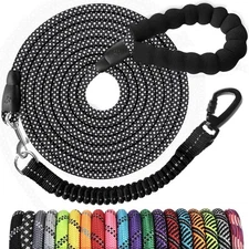 50ft Long Dog Training Leash with Bungee Padded Handle Reflective Rope