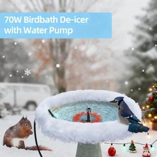 Bird Bath Heater 70W Winter,Pump with Thermostat, 3.3ft Cord for Outdoor Gardens