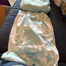 Women  s 2-Piece Satin Pajama Set, Light Blue/White Floral, Elastic Waist