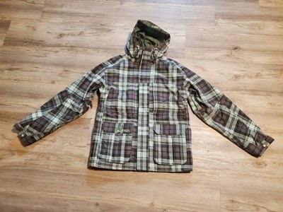 Burton Jacket Mens Small DRYRIDE Hooded Ski Snowboarding Plaid Green Gray 