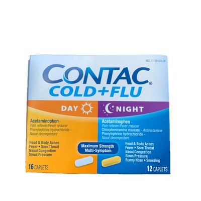 (1) Contact Cold & Flu Day Night Caplets Maximum Strength 28 10/2027 Freshest