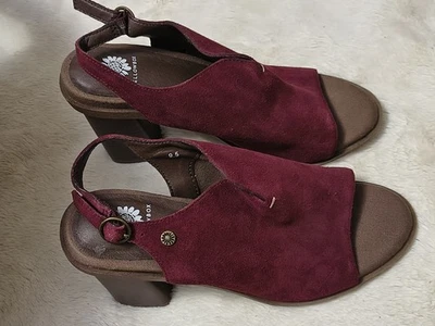 Yellow Box Block Heels Burgundy Womens 9.5 Slingback Peep Toe Sandals - Image 1 of 4